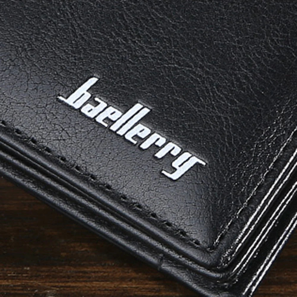BAELLERRY D3216 Men Snap Button Cash Card Holder PU Leather Zipper Coin Purse Short Wallet - Black - 7