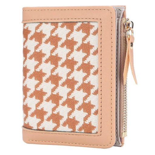 BAELLERRY N2375 Houndstooth Small Wallet Women Short Coin Purse Zipper Card Holder - Apricot - 2