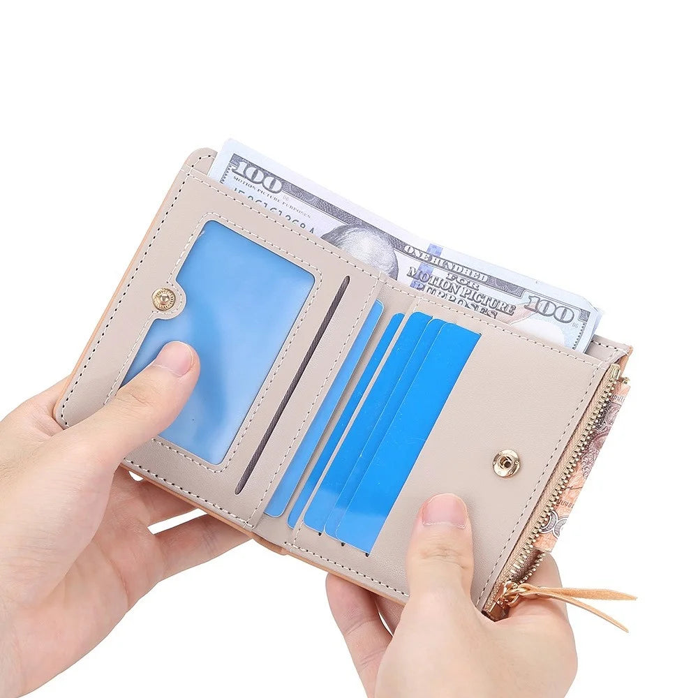 BAELLERRY N2375 Houndstooth Small Wallet Women Short Coin Purse Zipper Card Holder - Apricot - 5