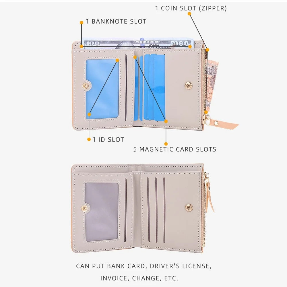 BAELLERRY N2375 Houndstooth Small Wallet Women Short Coin Purse Zipper Card Holder - Apricot - 6