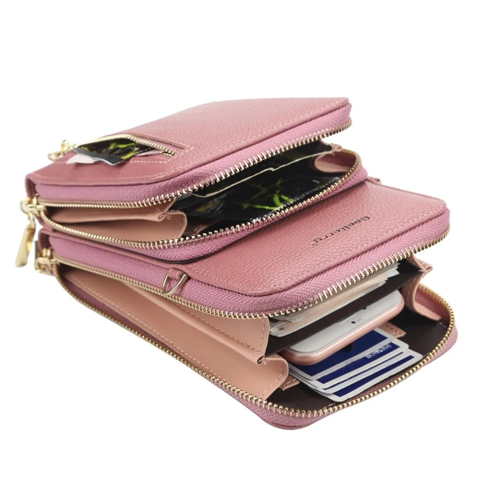 BAELLERRY N0110 Women Double Layer Zipper Wallet PU Leather Cellphone Purse with Shoulder Strap - Red - 2