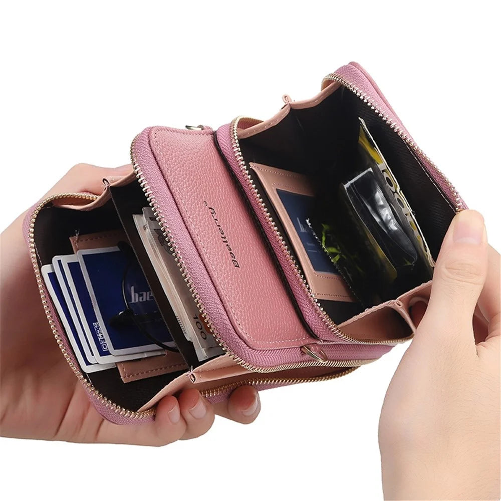 BAELLERRY N0110 Women Double Layer Zipper Wallet PU Leather Cellphone Purse with Shoulder Strap - Red - 3