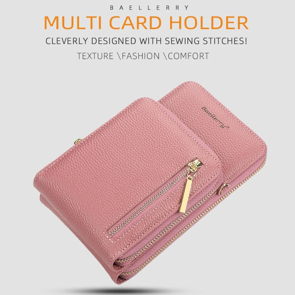 BAELLERRY N0110 Women Double Layer Zipper Wallet PU Leather Cellphone Purse with Shoulder Strap - Red - 5