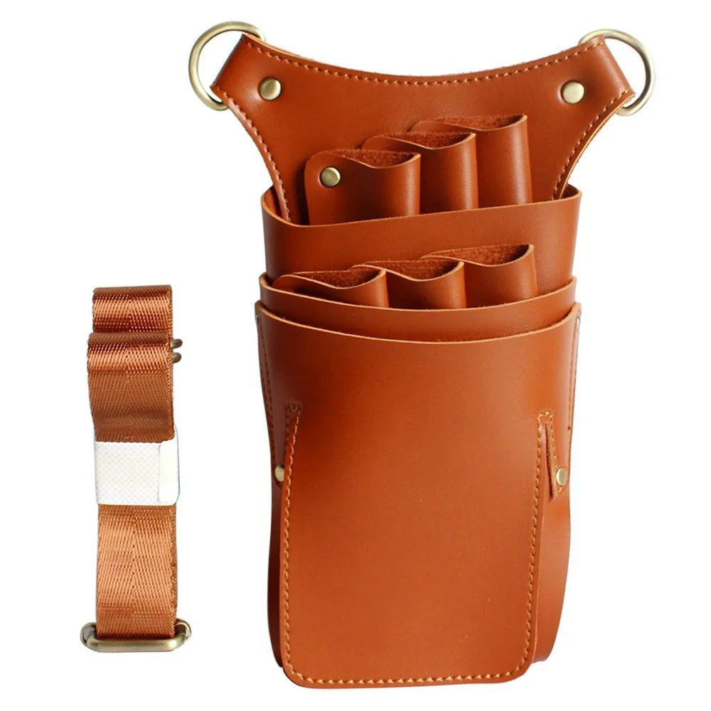 Hairdresser Scissor Bag Hair Cutting Hairdressing Tools Storage Holster Barber Leather Waist Pouch - Brown - 1