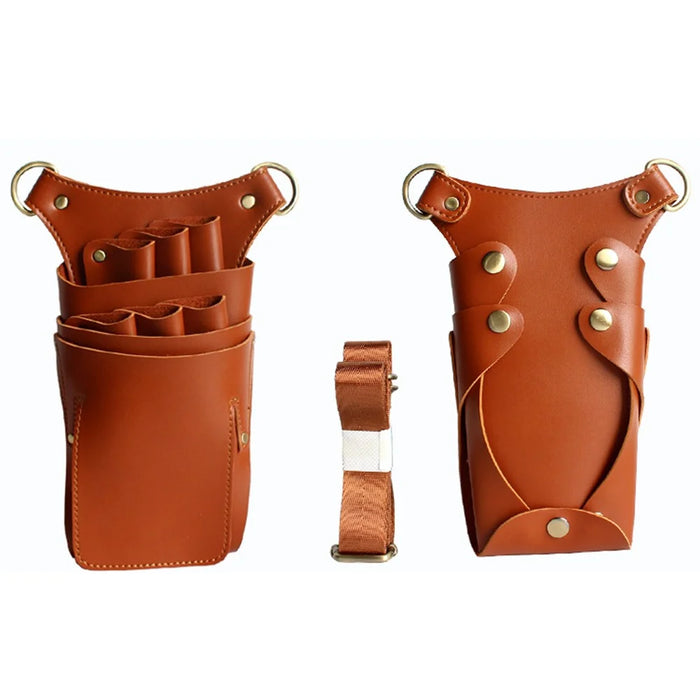 Hairdresser Scissor Bag Hair Cutting Hairdressing Tools Storage Holster Barber Leather Waist Pouch - Brown - 3