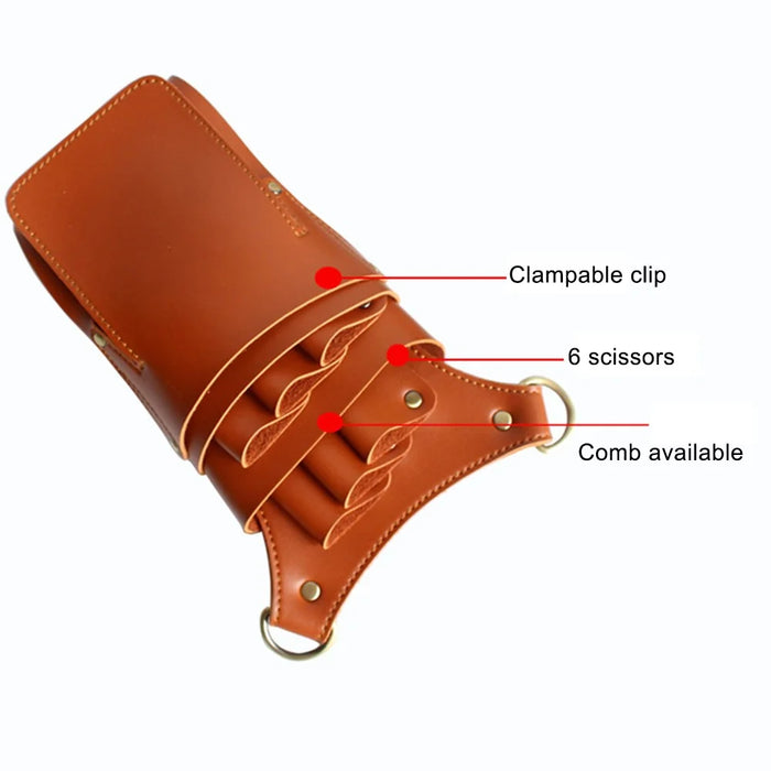 Hairdresser Scissor Bag Hair Cutting Hairdressing Tools Storage Holster Barber Leather Waist Pouch - Brown - 4