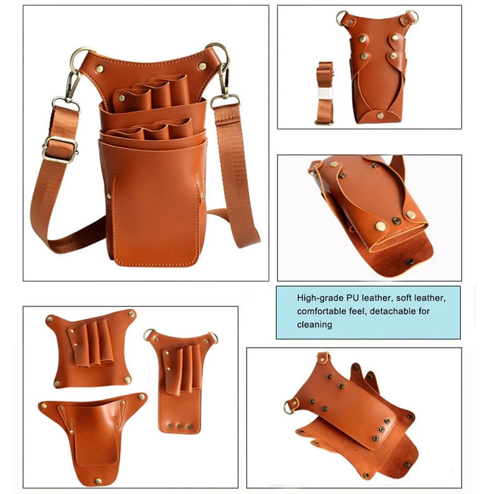 Hairdresser Scissor Bag Hair Cutting Hairdressing Tools Storage Holster Barber Leather Waist Pouch - Brown - 5