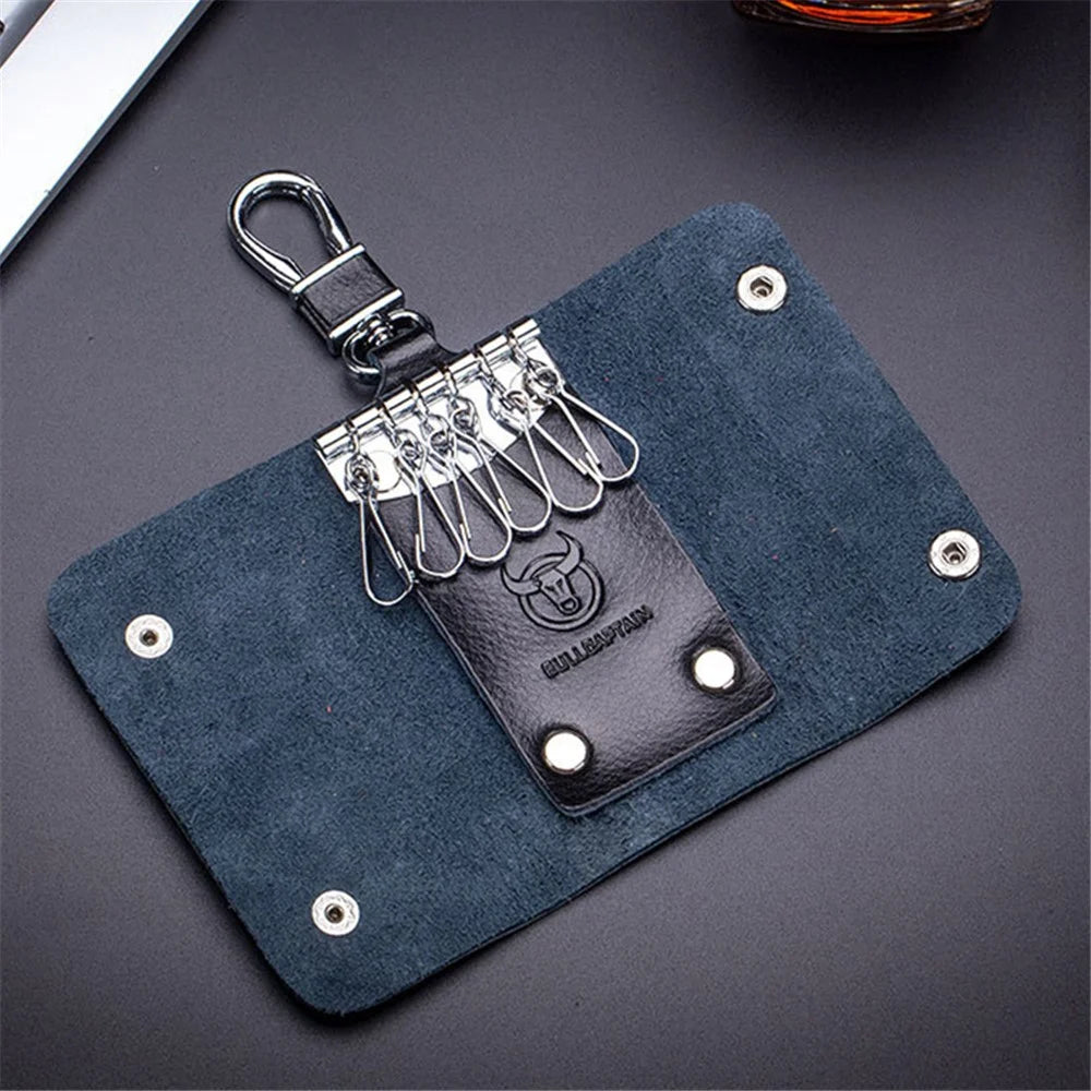 BULLCAPTAIN 484 Vertical Key Case Split Leather Key Holder Organizer Pouch, 6x3x10cm - Coffee - 2
