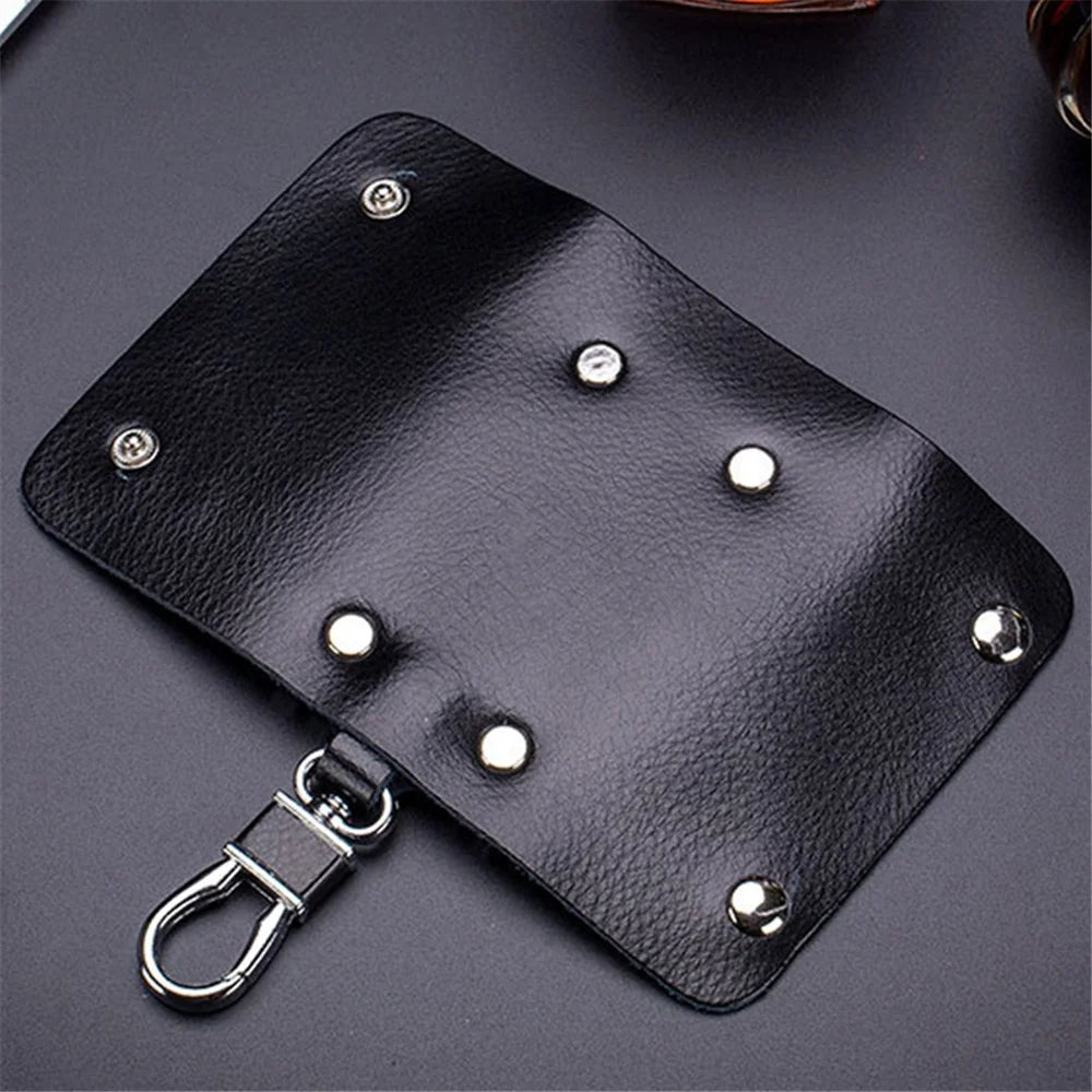BULLCAPTAIN 484 Vertical Key Case Split Leather Key Holder Organizer Pouch, 6x3x10cm - Coffee - 3