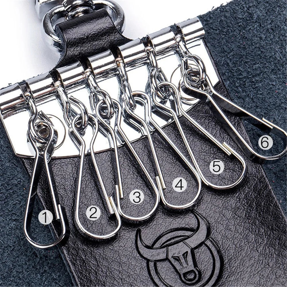 BULLCAPTAIN 484 Vertical Key Case Split Leather Key Holder Organizer Pouch, 6x3x10cm - Coffee - 4