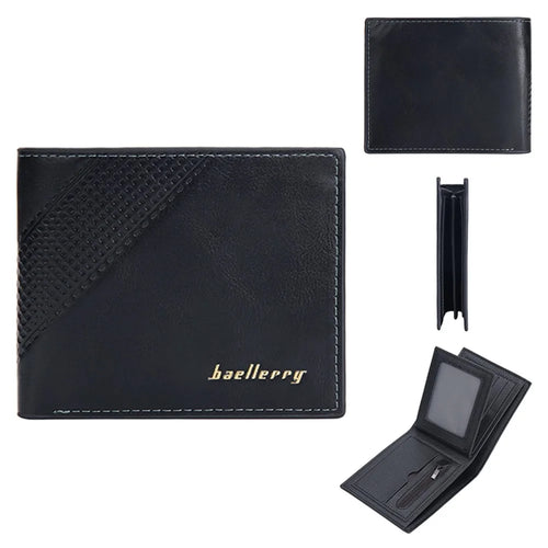 BAELLERRY D3044 Men Short Wallet Slim PU Leather Coin Storage Card Holder Bag - Black - 1