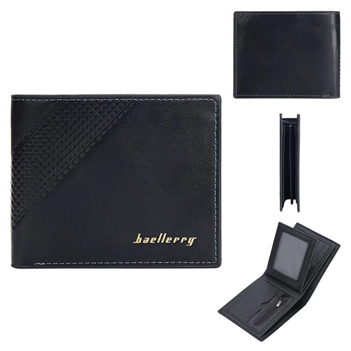 BAELLERRY D3044 Men Short Wallet Slim PU Leather Coin Storage Card Holder Bag - Black - 1