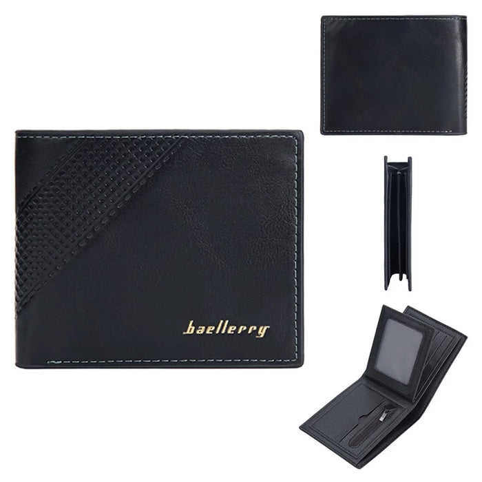 BAELLERRY D3044 Men Short Wallet Slim PU Leather Coin Storage Card Holder Bag - Black - 1