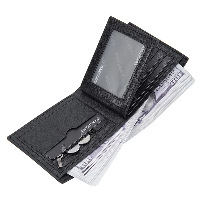 BAELLERRY D3044 Men Short Wallet Slim PU Leather Coin Storage Card Holder Bag - Black - 3