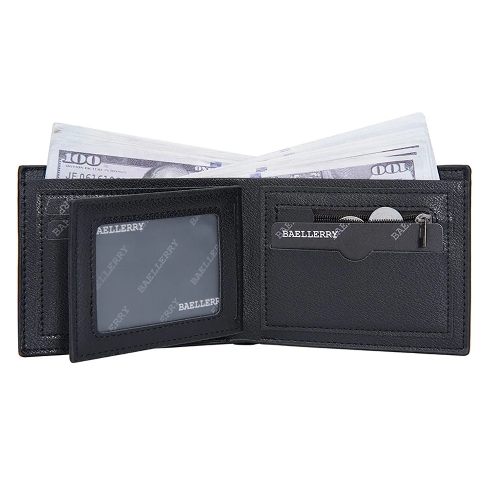 BAELLERRY D3044 Men Short Wallet Slim PU Leather Coin Storage Card Holder Bag - Black - 4