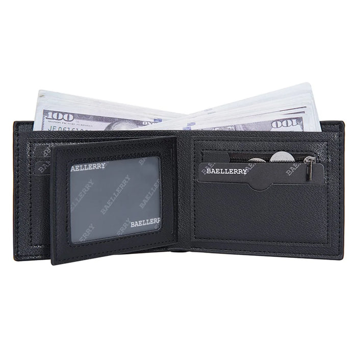 BAELLERRY D3044 Men Short Wallet Slim PU Leather Coin Storage Card Holder Bag - Black - 4
