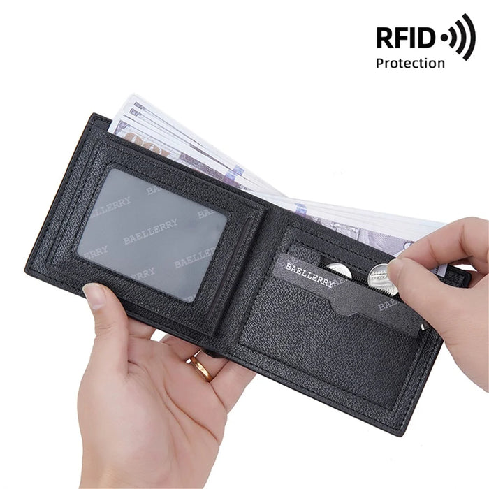 BAELLERRY D3044 Men Short Wallet Slim PU Leather Coin Storage Card Holder Bag - Black - 5