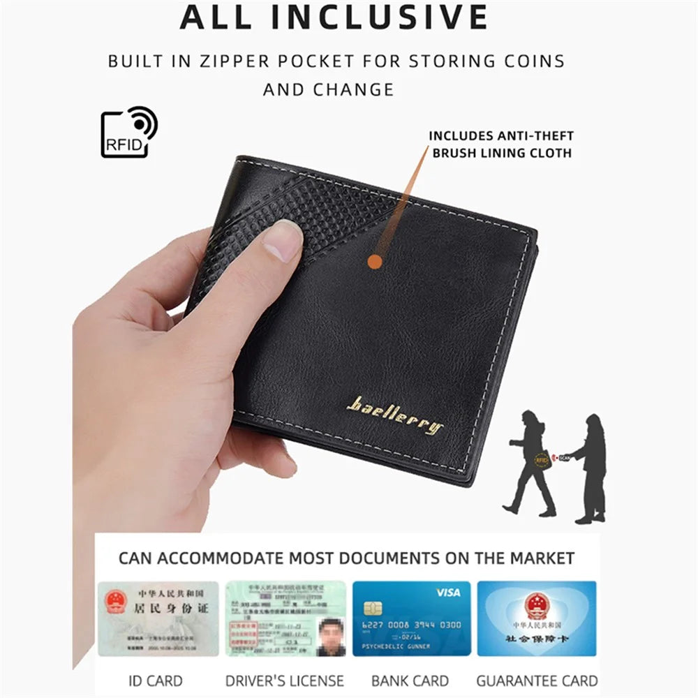BAELLERRY D3044 Men Short Wallet Slim PU Leather Coin Storage Card Holder Bag - Black - 6