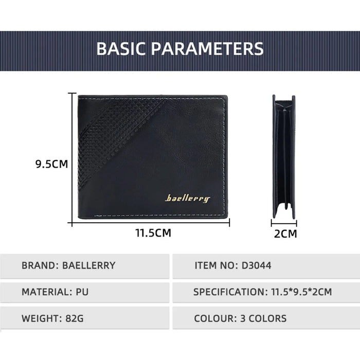 BAELLERRY D3044 Men Short Wallet Slim PU Leather Coin Storage Card Holder Bag - Black - 7