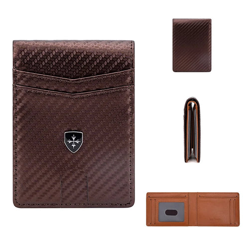 BAELLERRY K9308 Carbon Fiber Texture PU Leather RFID Blocking Card Holder Men Wallet - Brown - 1