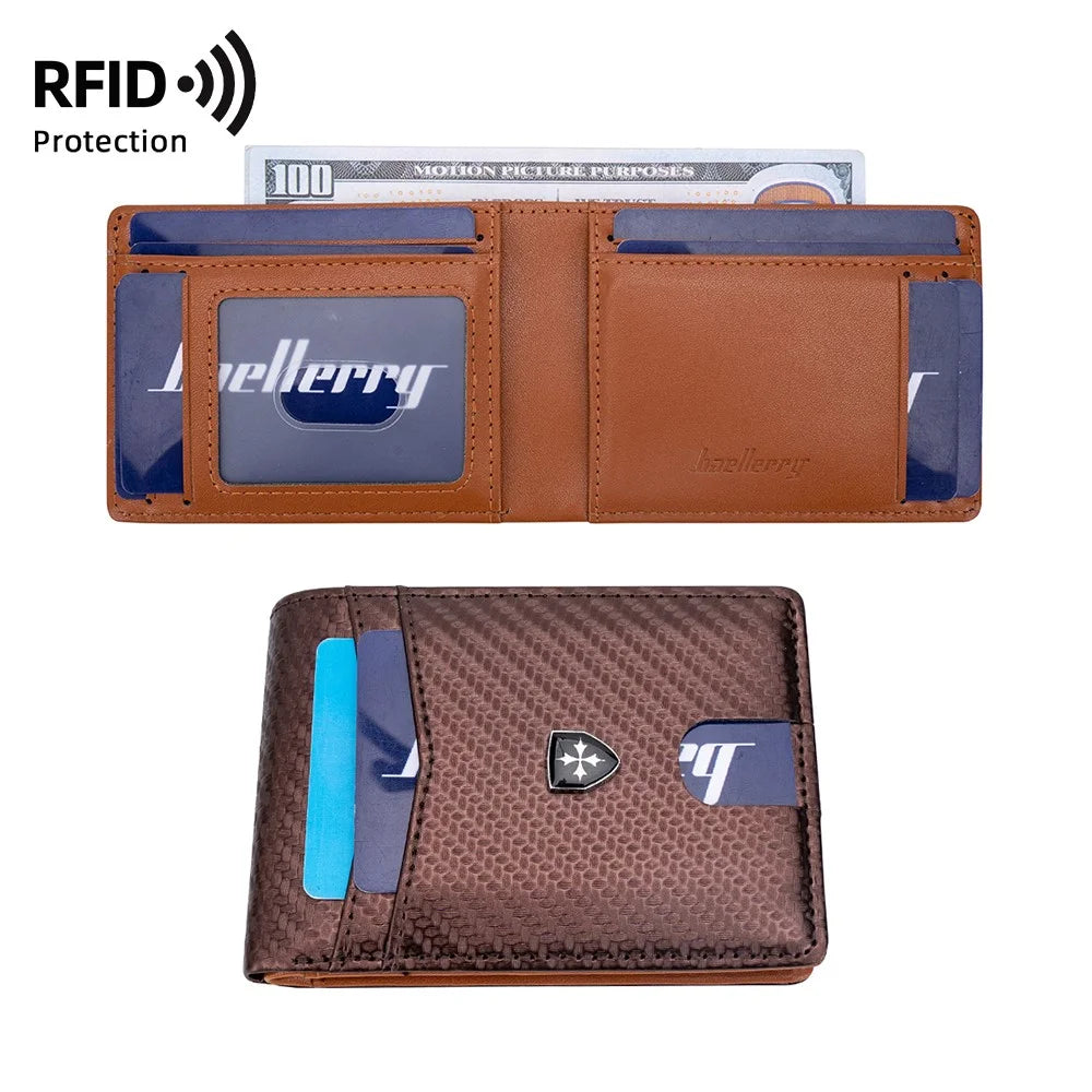 BAELLERRY K9308 Carbon Fiber Texture PU Leather RFID Blocking Card Holder Men Wallet - Brown - 4