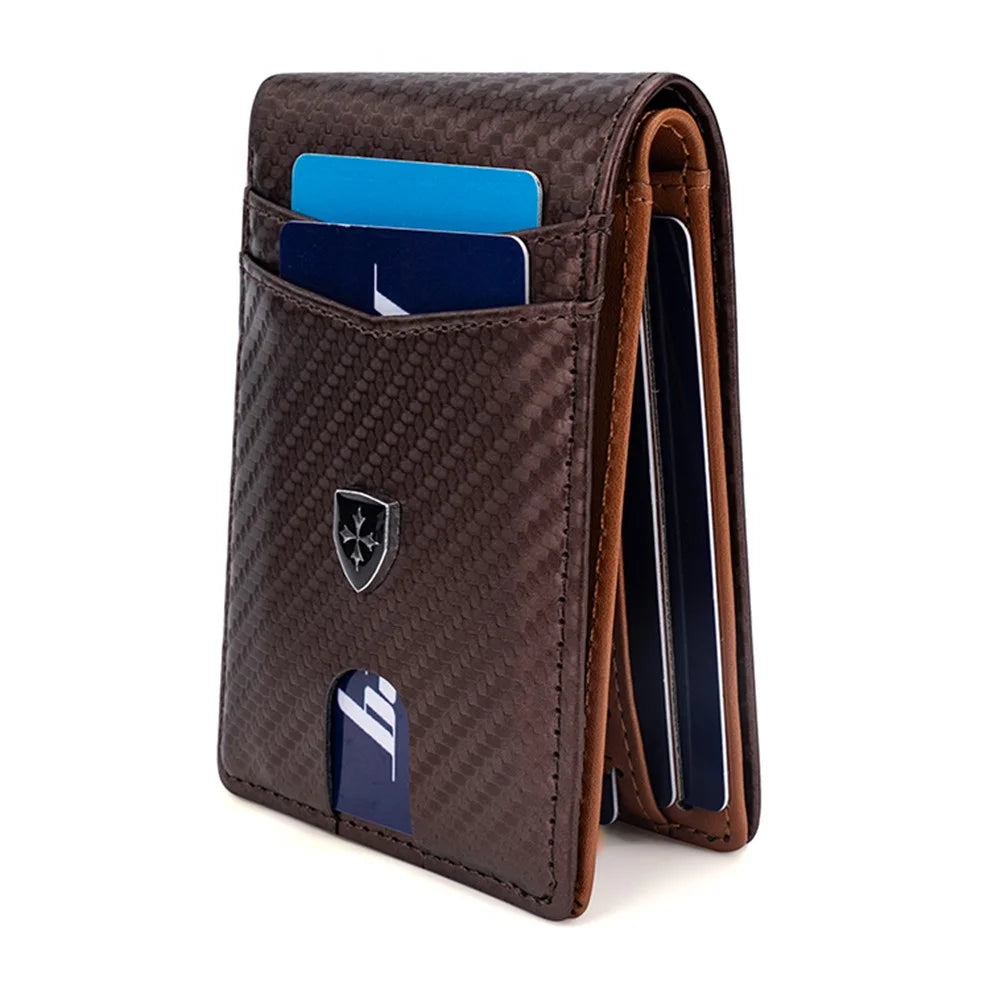 BAELLERRY K9308 Carbon Fiber Texture PU Leather RFID Blocking Card Holder Men Wallet - Brown - 5
