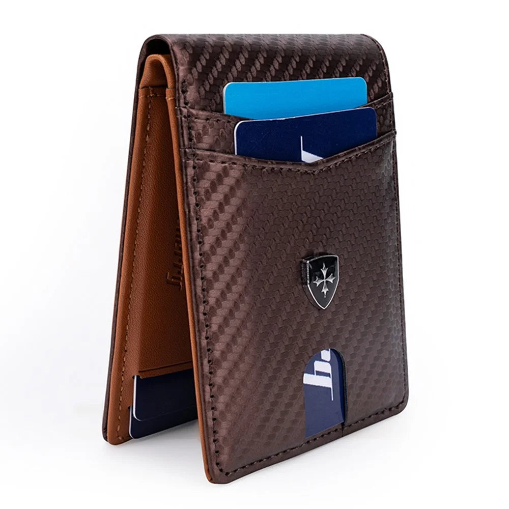 BAELLERRY K9308 Carbon Fiber Texture PU Leather RFID Blocking Card Holder Men Wallet - Brown - 6