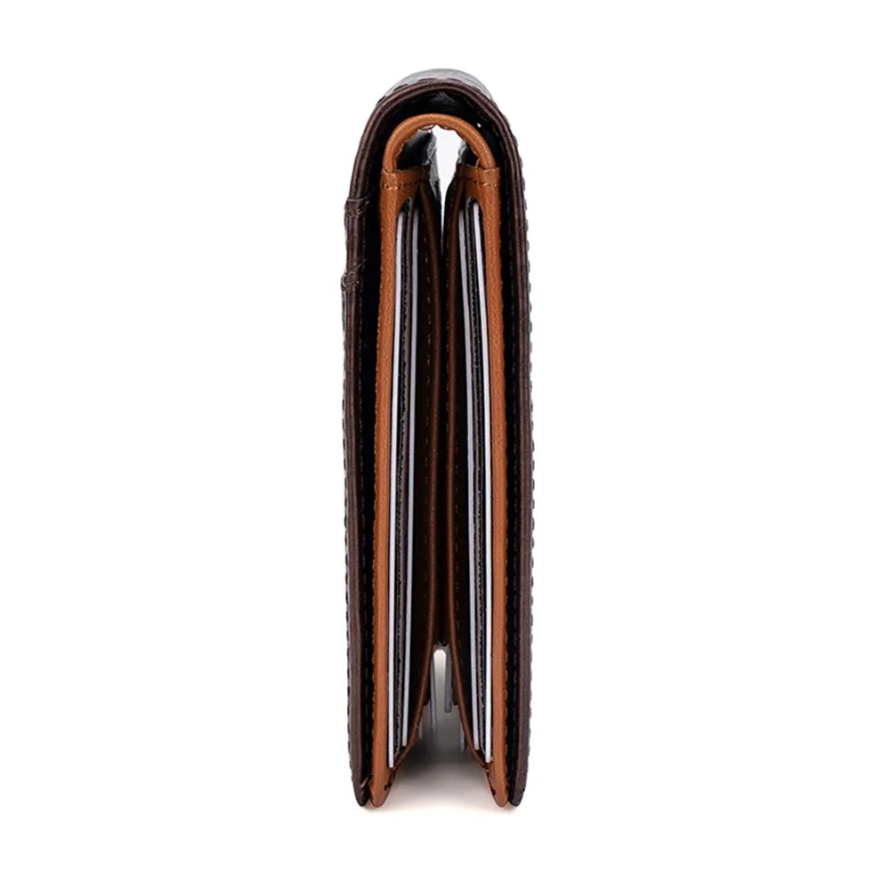 BAELLERRY K9308 Carbon Fiber Texture PU Leather RFID Blocking Card Holder Men Wallet - Brown - 7
