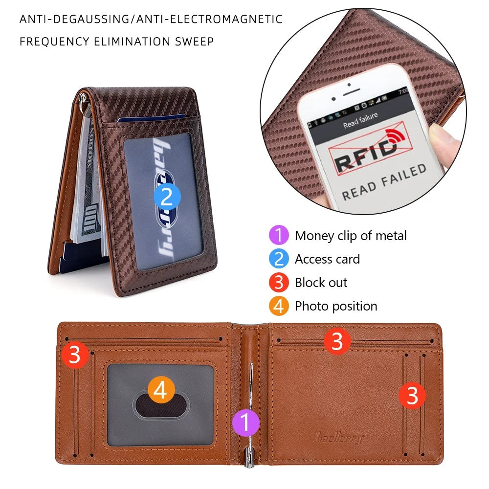 BAELLERRY K9307 Minimalist RFID Blocking PU Leather Men Wallet with Multiple Card Slots and Money Clip - Black - 7