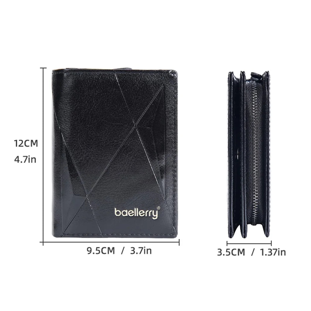 BAELLERRY D3213 Vintage Men PU Leather Short Wallet Cash Card Holder Zipper Coin Purse - Black - 6