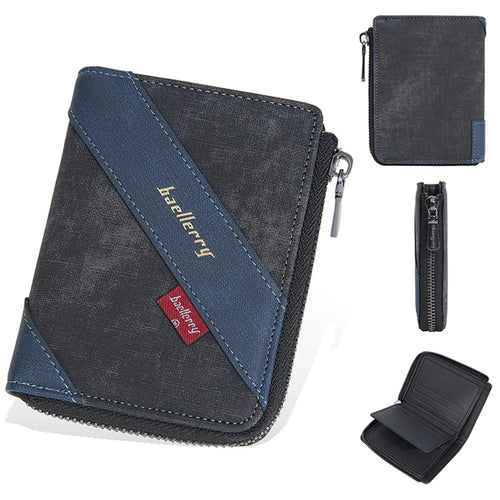 BAELLERRY D3048 PU Leather Contrast Color Men Wallet Zipper Card Cash Storage Bag - Black - 1