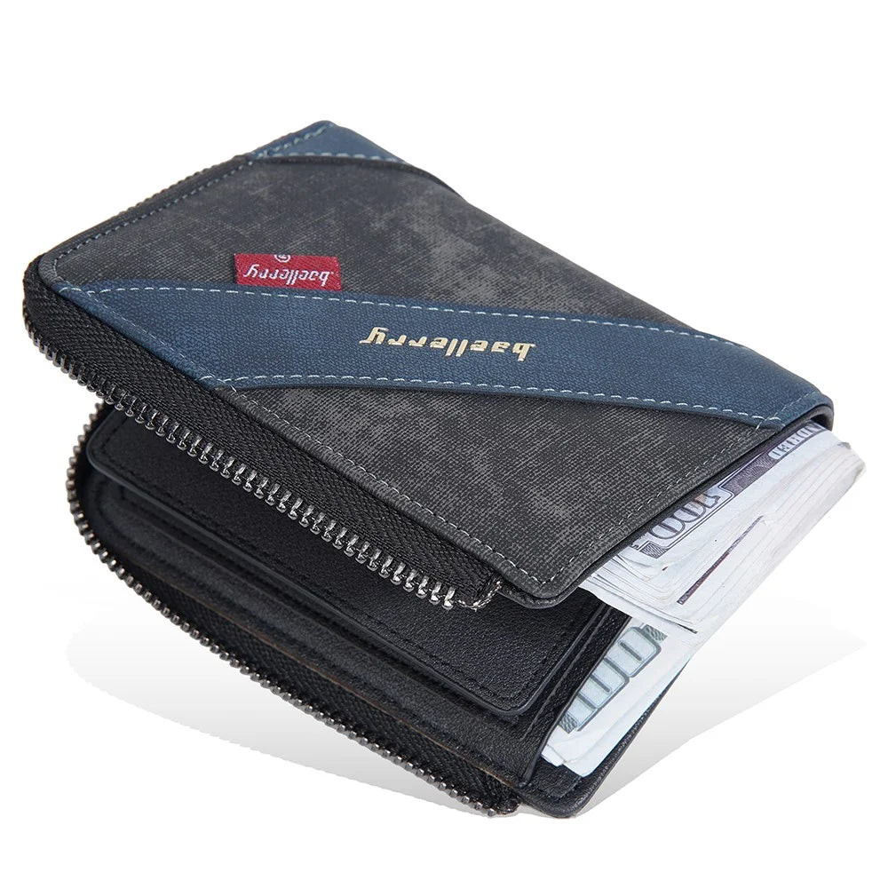 BAELLERRY D3048 PU Leather Contrast Color Men Wallet Zipper Card Cash Storage Bag - Black - 3