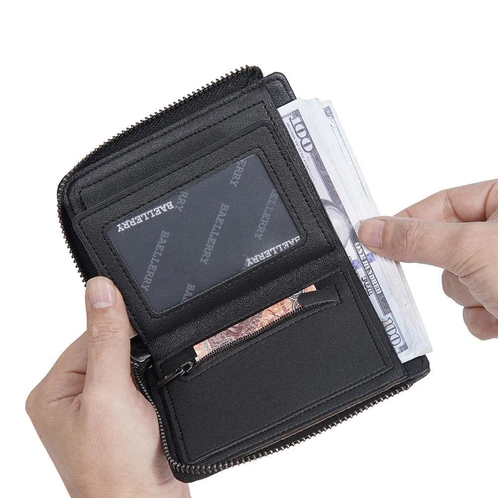 BAELLERRY D3048 PU Leather Contrast Color Men Wallet Zipper Card Cash Storage Bag - Black - 4