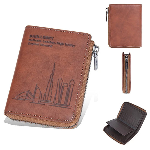 BAELLERRY D3046 Imprinted PU Leather Men Wallet Zipper Card Cash Coins Storage Bag - Brown - 1