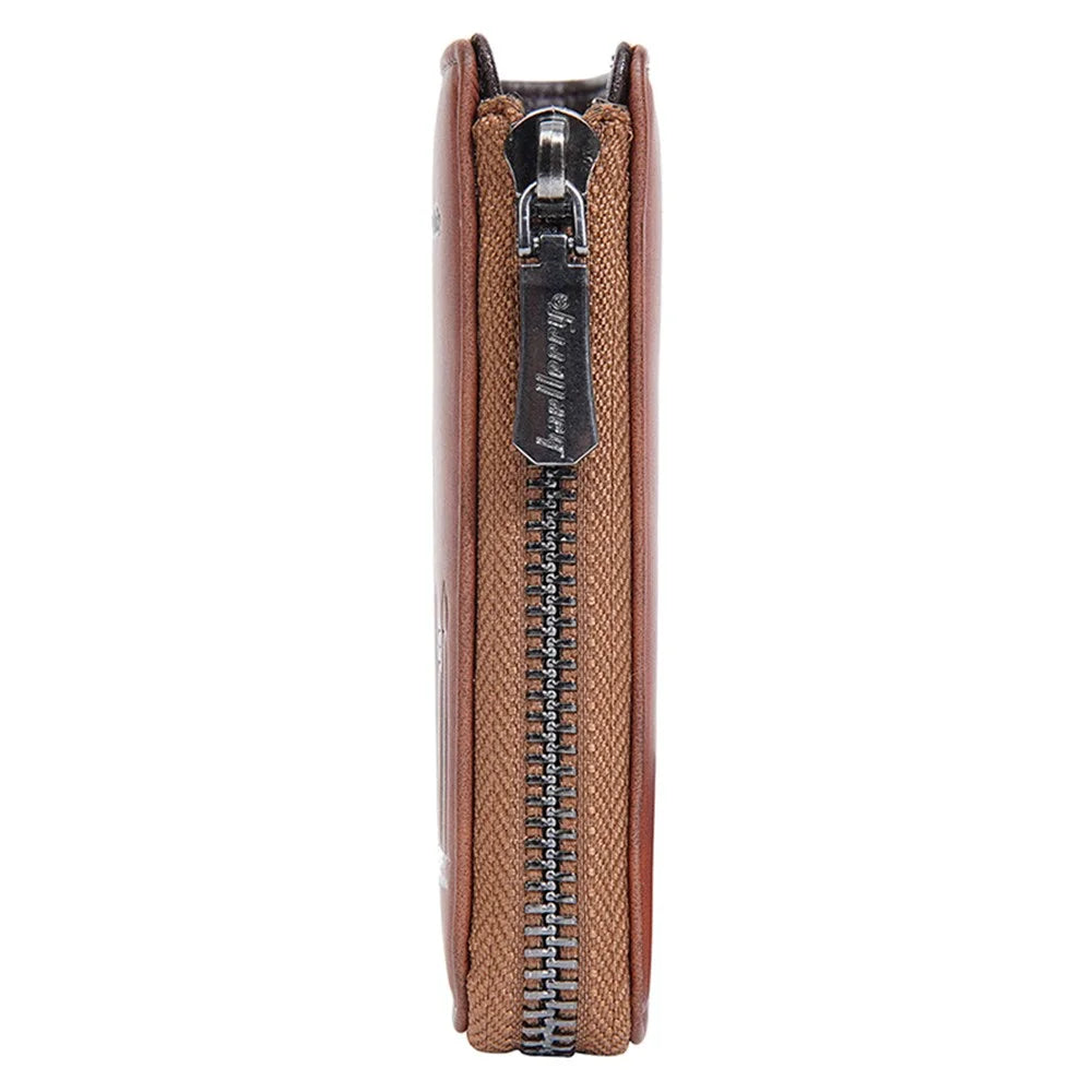 BAELLERRY D3046 Imprinted PU Leather Men Wallet Zipper Card Cash Coins Storage Bag - Brown - 3