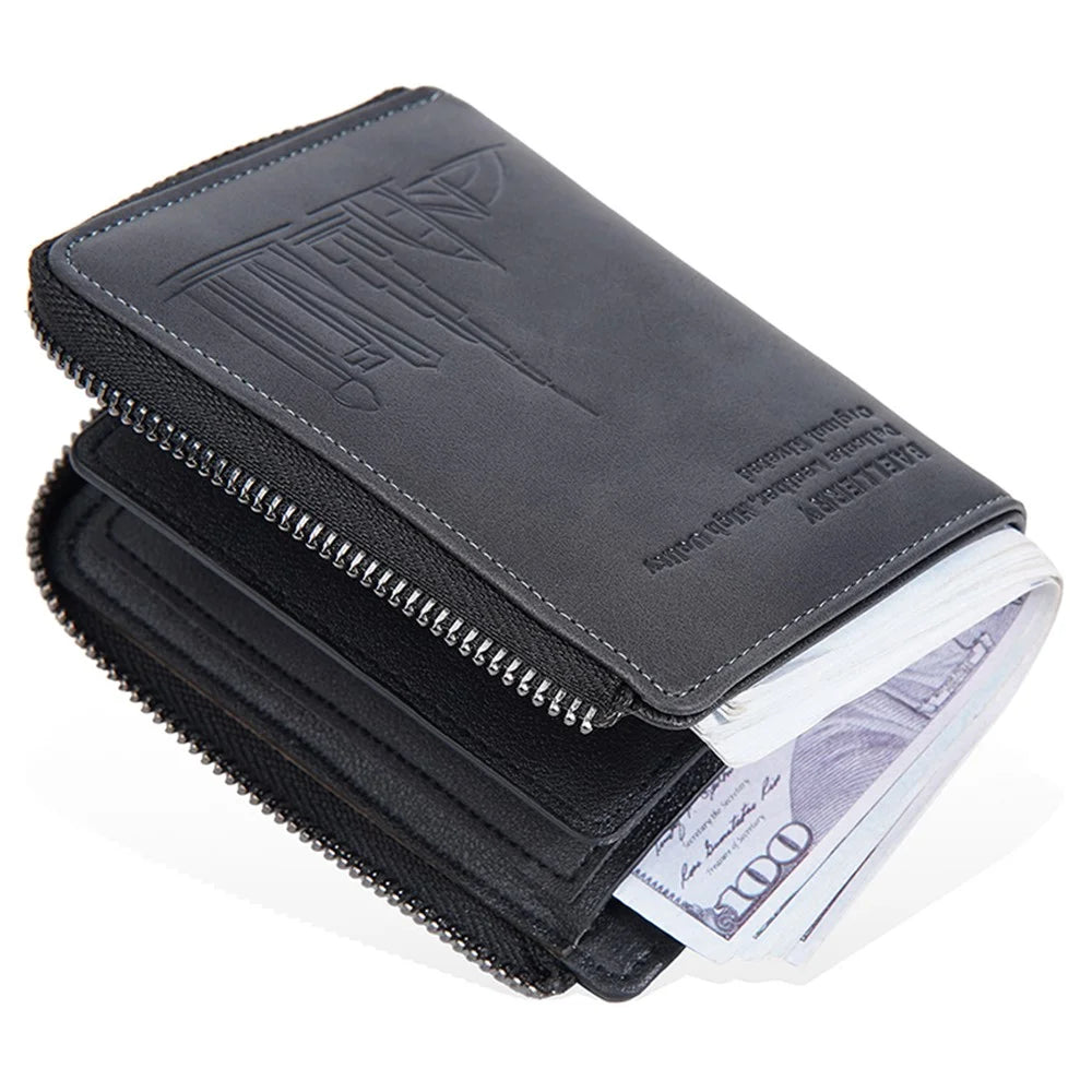 BAELLERRY D3046 Imprinted PU Leather Men Wallet Zipper Card Cash Coins Storage Bag - Brown - 7