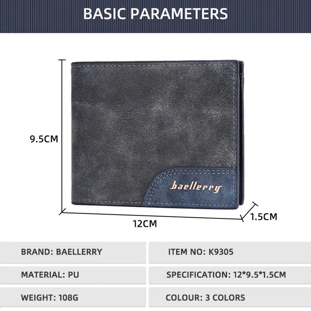 BAELLERRY D3043 Retro Contrast Color PU Leather Men Short Wallet Cards Cash Storage Bag - Black - 7