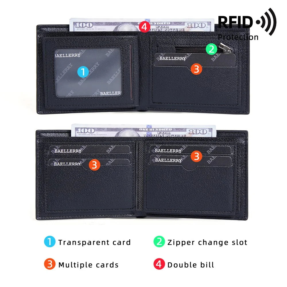 BAELLERRY D3045 Retro PU Leather Men Short Wallet RFID Blocking Cards Cash Carrying Bag - Black - 6