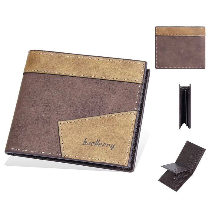 BAELLERRY D3041 Contrast Color PU Leather Men Wallet Tri-fold RFID Blocking Card Slots Purse - Dark Coffee - 1