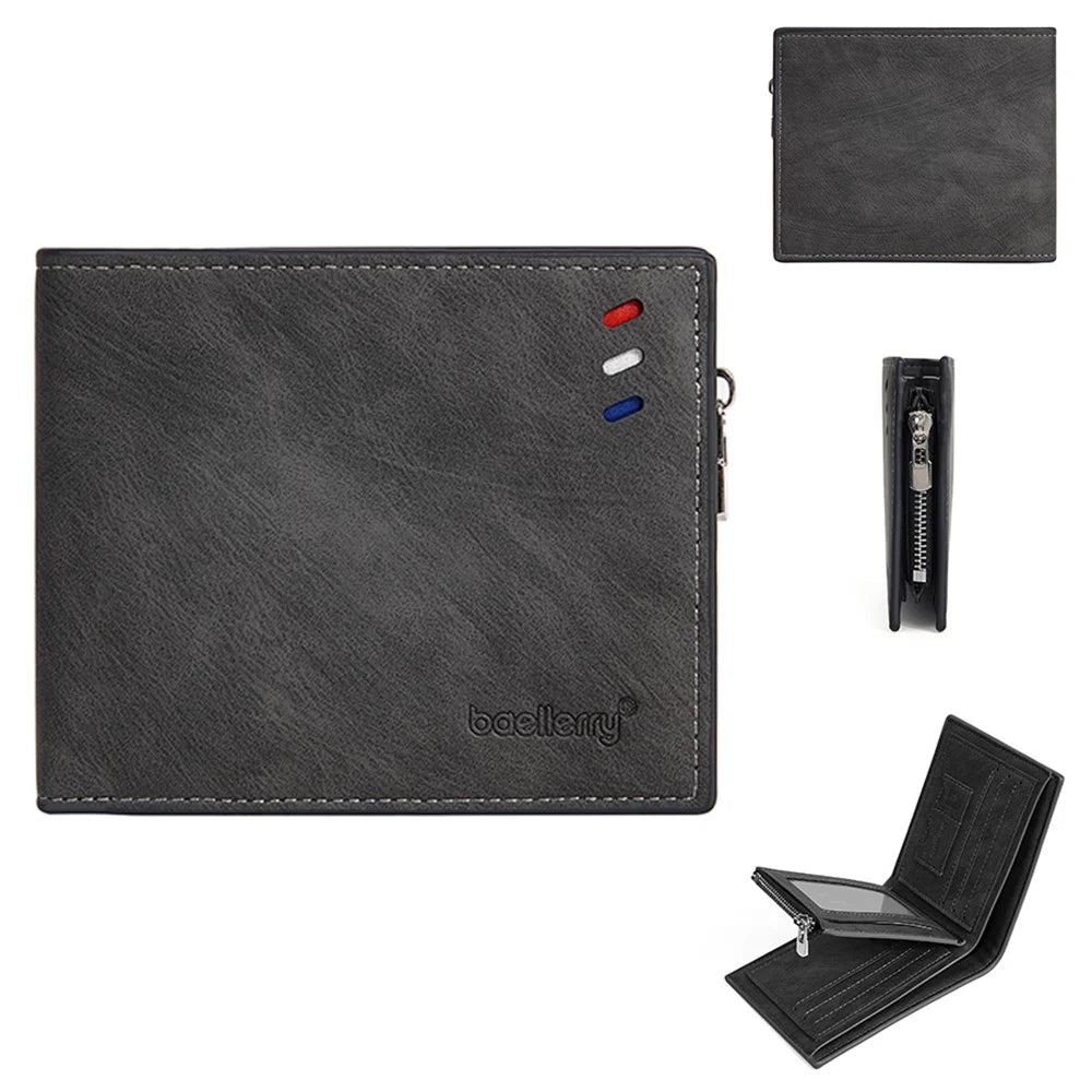 BAELLERRY D3074 Business Men Short Wallet PU Leather Cards Cash Coins Storage Bag - Black / Horizontal - 1