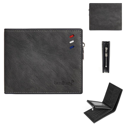 BAELLERRY D3074 Business Men Short Wallet PU Leather Cards Cash Coins Storage Bag - Black / Horizontal - 1
