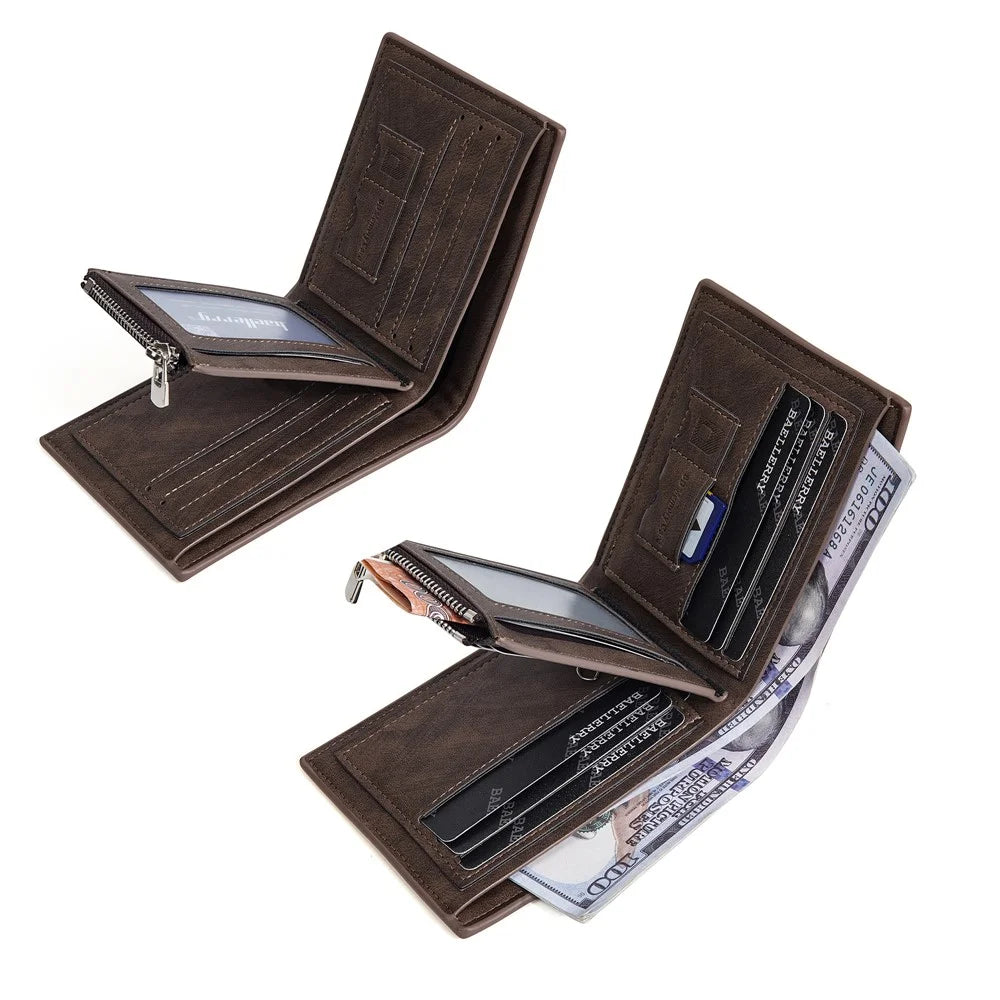 BAELLERRY D3074 Business Men Short Wallet PU Leather Cards Cash Coins Storage Bag - Black / Horizontal - 5
