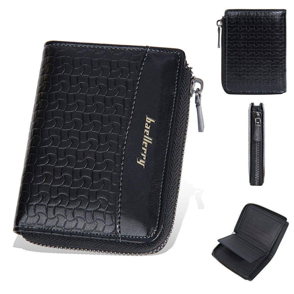 BAELLERRY D3049 Business PU Leather Men Bi-Fold Wallet RFID Blocking Zipper Coin Purse - Black - 1