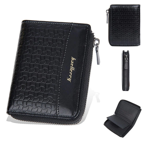 BAELLERRY D3049 Business PU Leather Men Bi-Fold Wallet RFID Blocking Zipper Coin Purse - Black - 1
