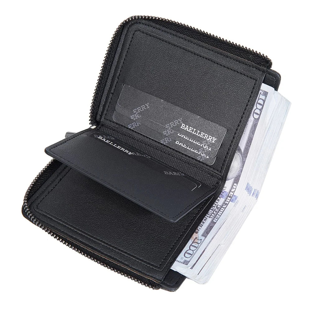 BAELLERRY D3049 Business PU Leather Men Bi-Fold Wallet RFID Blocking Zipper Coin Purse - Black - 7