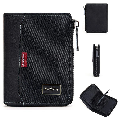 BAELLERRY D3047 Business Men Short Wallet RFID Blocking PU Leather Zipper Purse - Black - 1