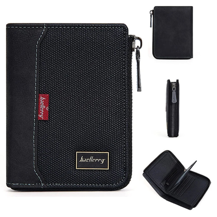 BAELLERRY D3047 Business Men Short Wallet RFID Blocking PU Leather Zipper Purse - Black - 1