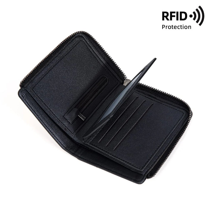 BAELLERRY D3047 Business Men Short Wallet RFID Blocking PU Leather Zipper Purse - Black - 4