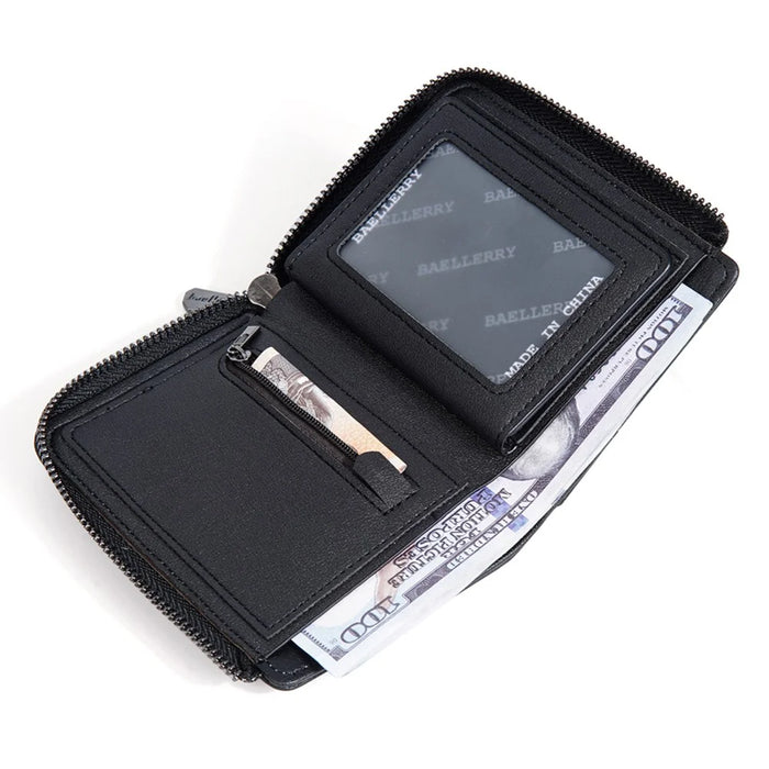 BAELLERRY D3047 Business Men Short Wallet RFID Blocking PU Leather Zipper Purse - Black - 5
