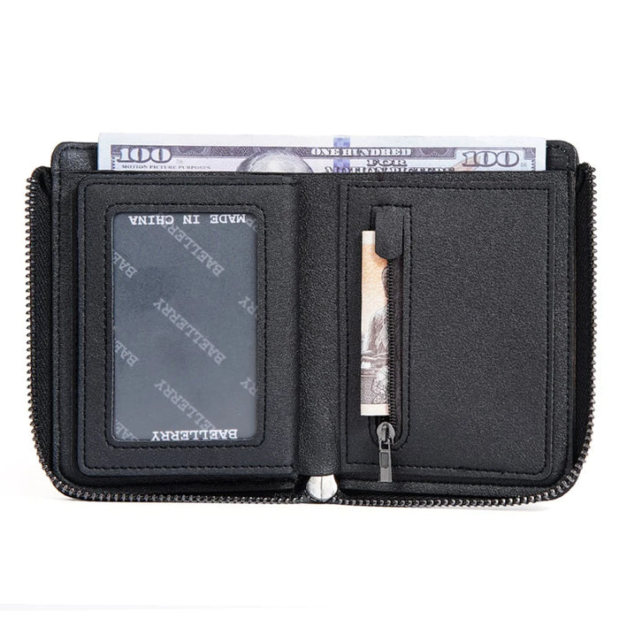 BAELLERRY D3047 Business Men Short Wallet RFID Blocking PU Leather Zipper Purse - Black - 6